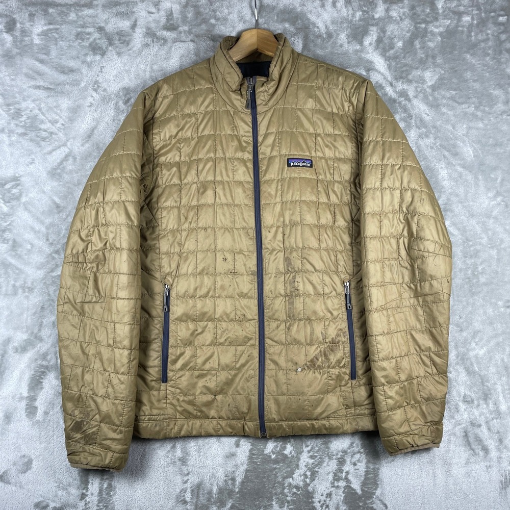 Patagonia Nano Puff Jacket Men Large Brown Quilted Puffer Full Zip Distressed